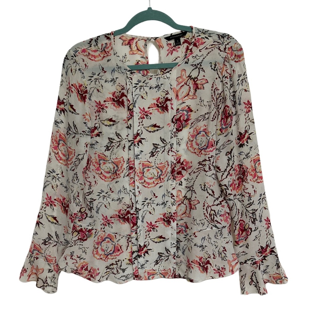 Banana Republic Feminine Floral Peplum Blouse Small Bell Sleeve Boho Top